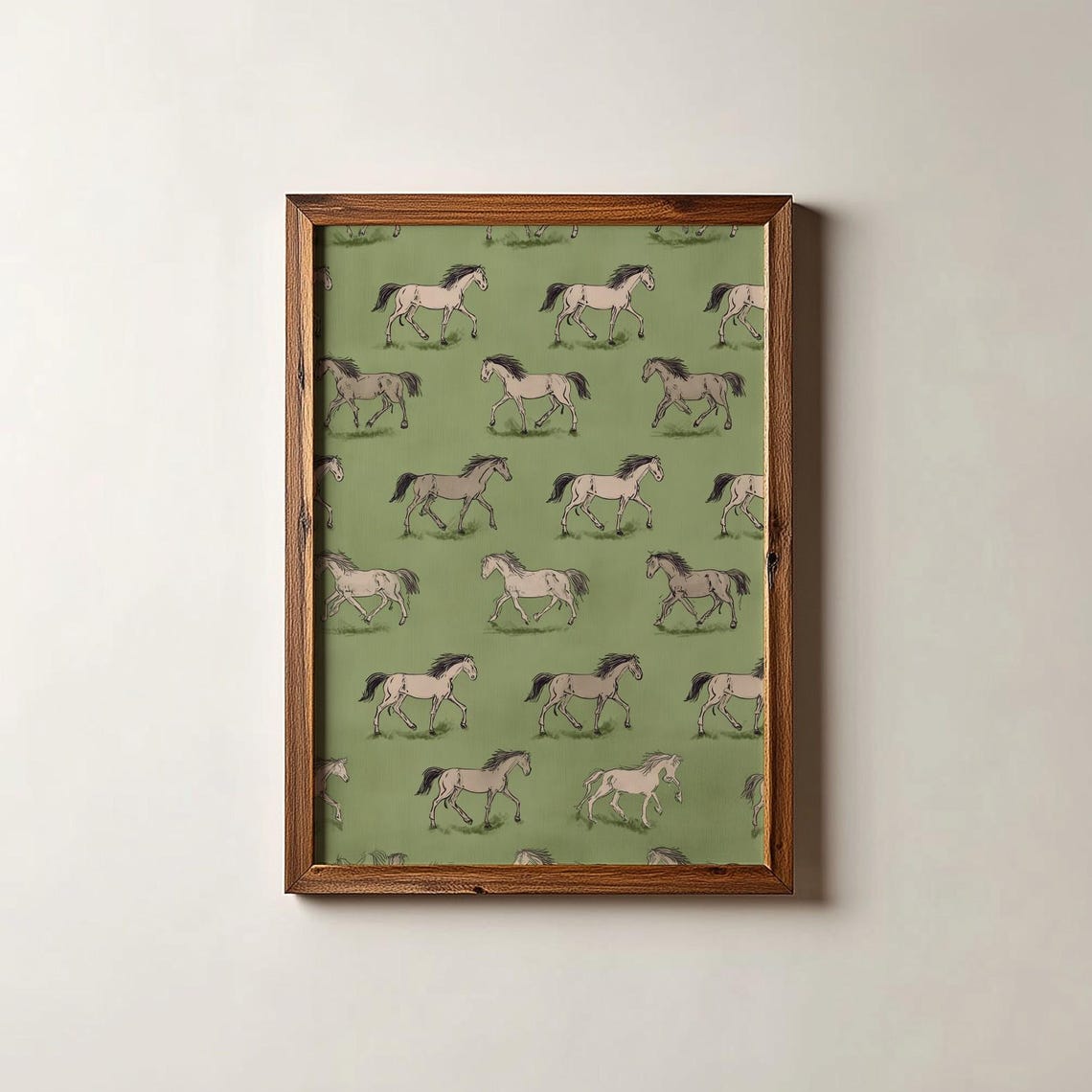 Galloping Horses Pattern Sage Green Equestrian Repeat Art Poster