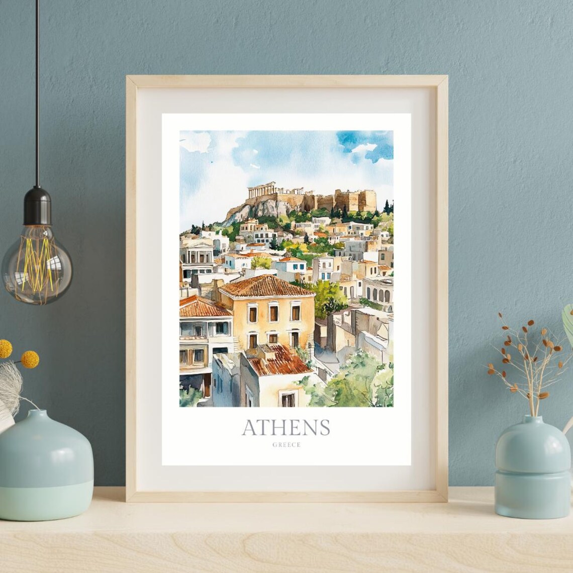 Athens Greece Watercolor Travel Poster, Europe Decor - Image 2
