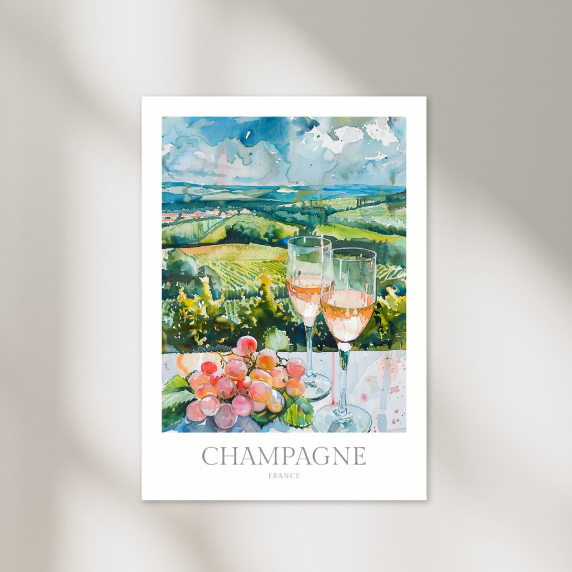 Champagne Region France Watercolor Poster Champagne Wall Art Home Decor France Print Champagne Art Print