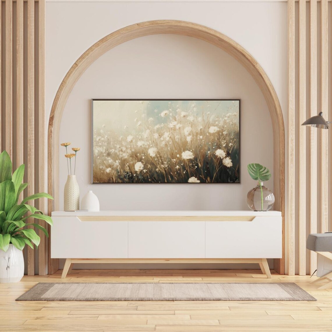 White Wildflowers Golden Field Dreamy Vintage Floral Painting Poster - Image 2