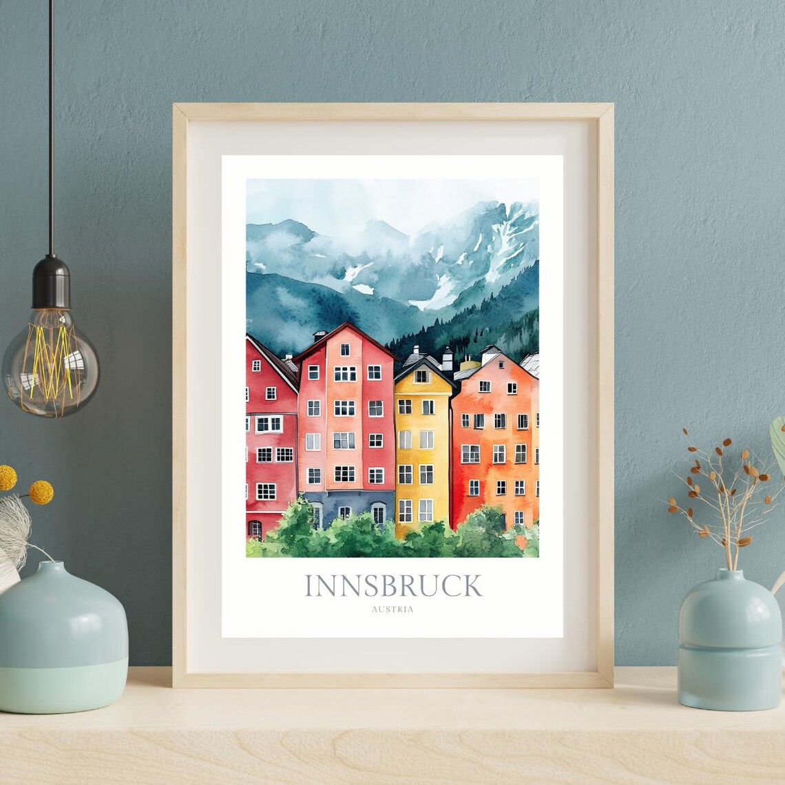 Innsbruck Austria Watercolor Colorful Old Town Alps Travel Poster - Image 2