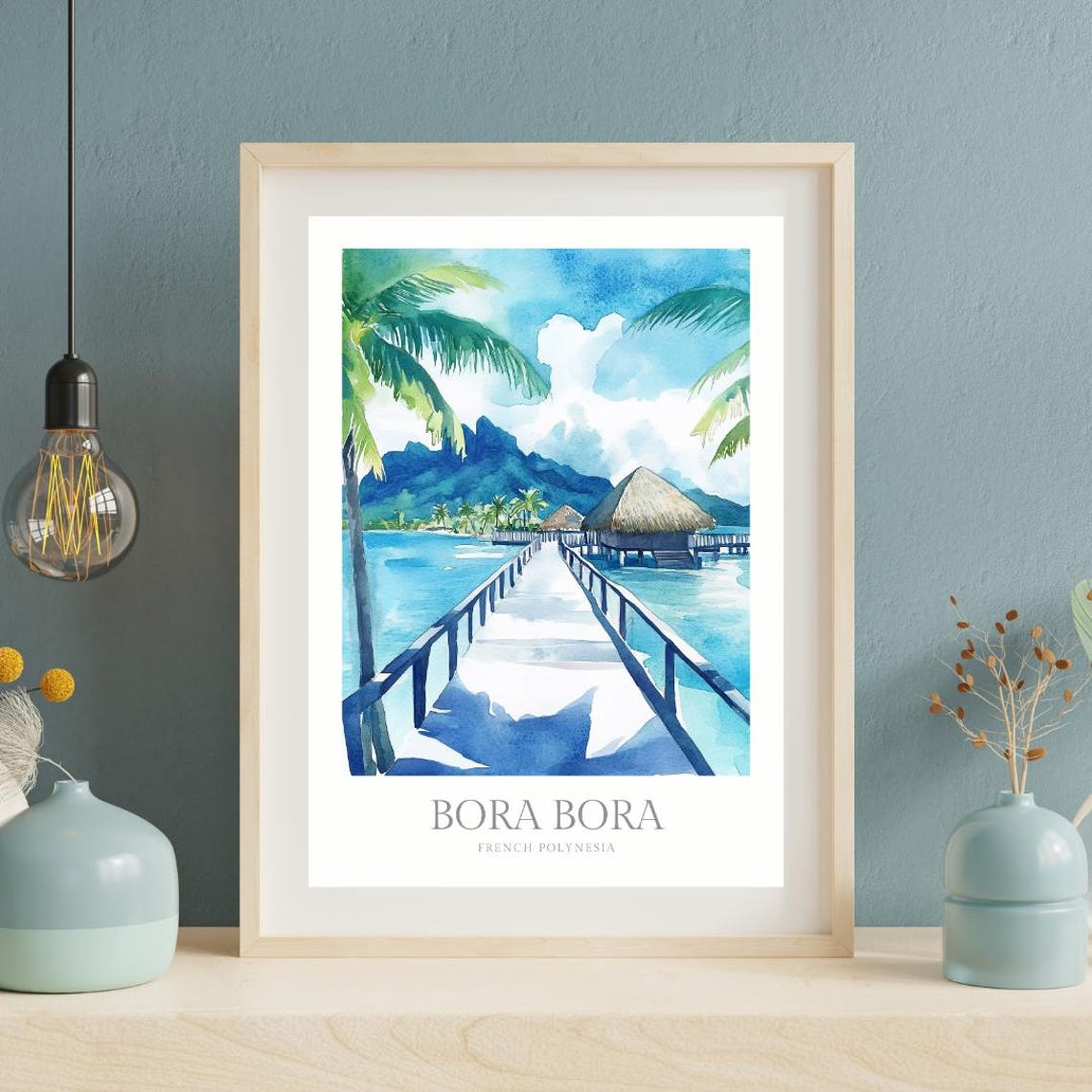 Bora Bora French Polynesia Boardwalk Lagoon Overwater Bungalow Poster - Image 2