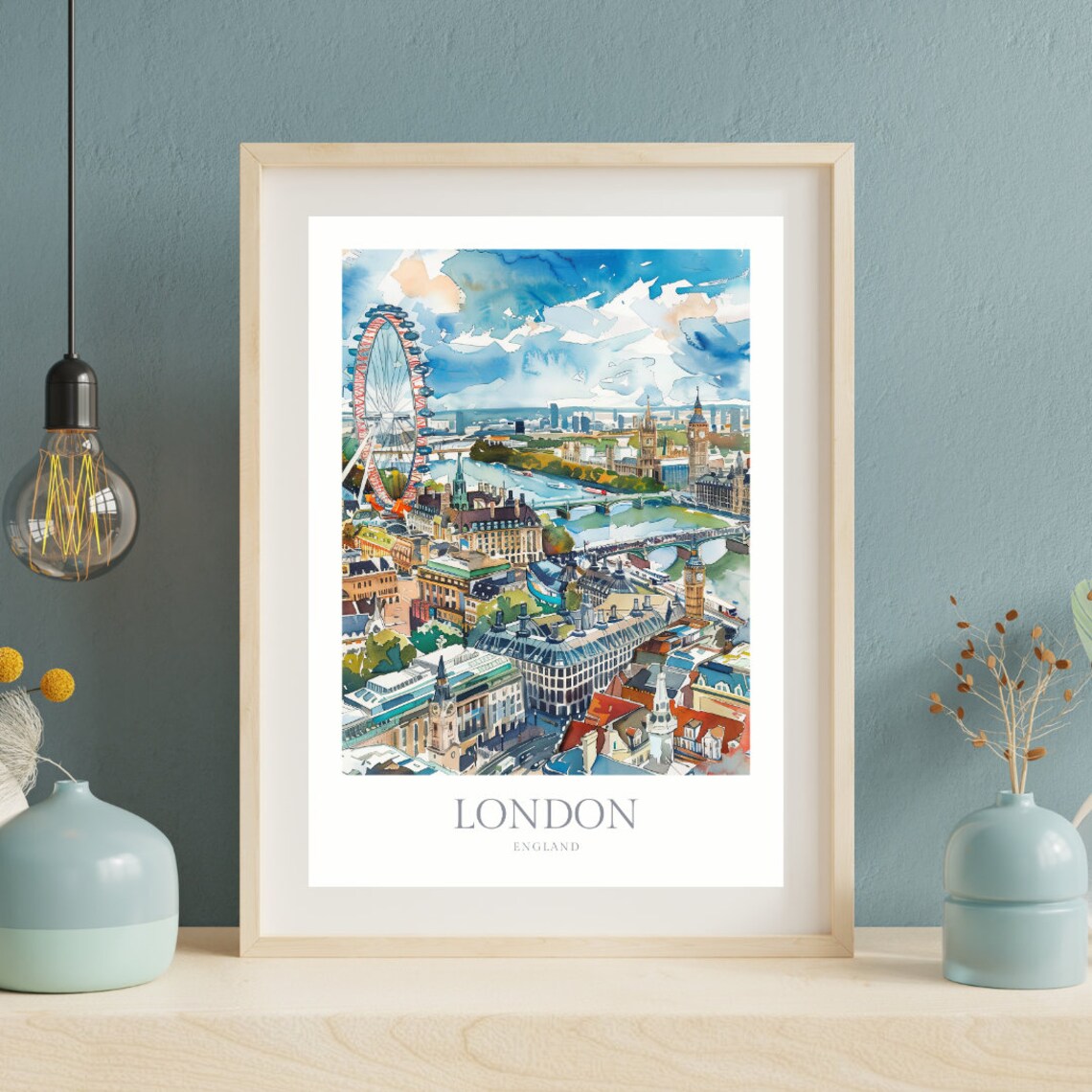 London England Watercolor Travel Poster, City View - Image 2