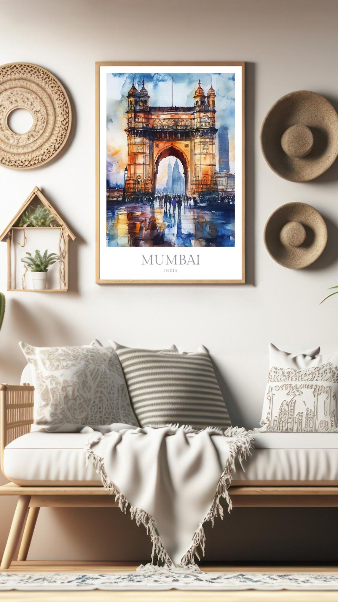 Mumbai India Gateway of India Watercolor Landmark Travel Poster - Image 2