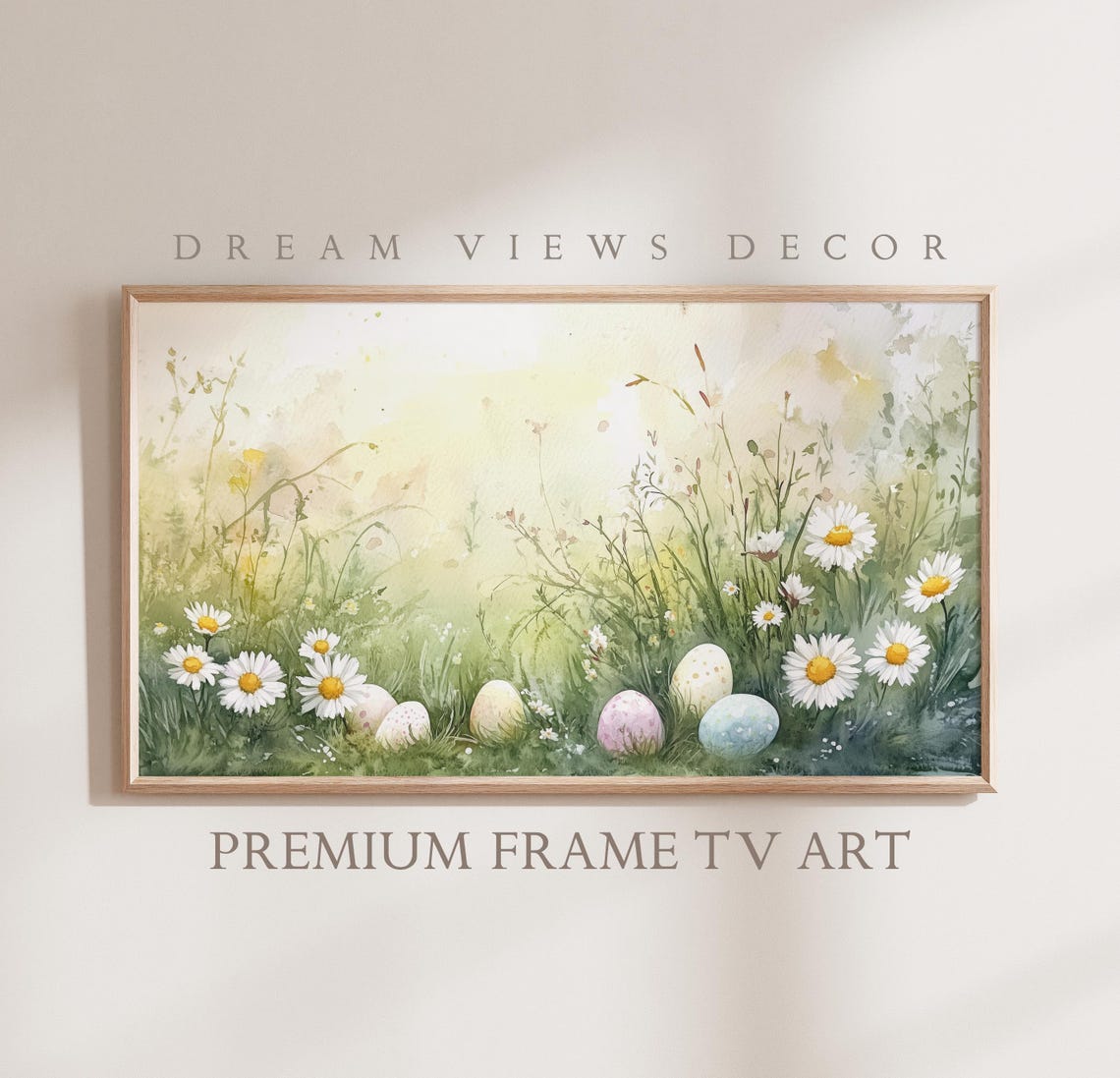 Easter Eggs Daisies Spring Meadow Watercolor Floral Holiday Art Poster