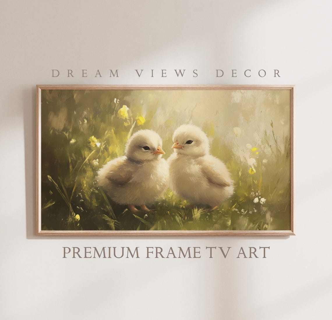 Two Baby Chicks Spring Grass Vintage Rustic Chick Oil Painting Poster