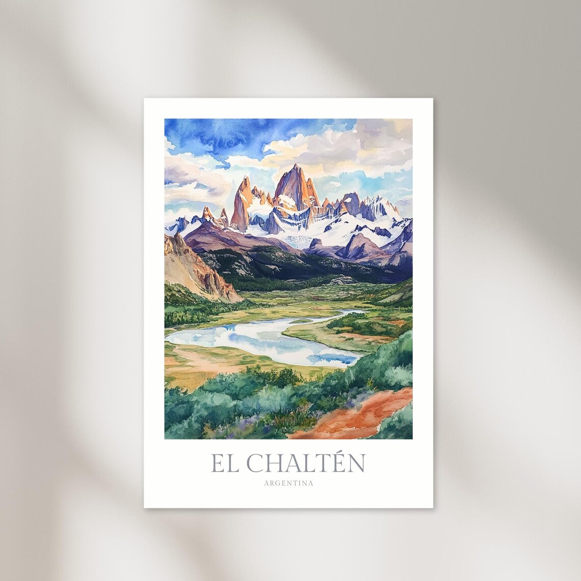 El Chalten Argentina Fitz Roy Peaks Valley Watercolor Poster