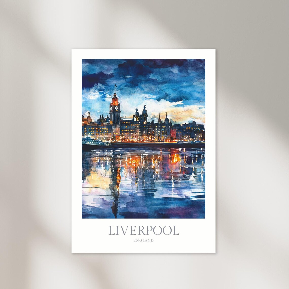 Liverpool England Watercolor Travel Poster Print