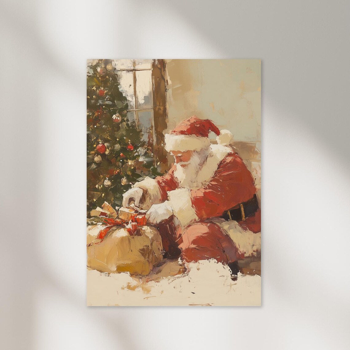 Santa Claus Vintage Christmas Oil Painting Holiday Gift Wall Art