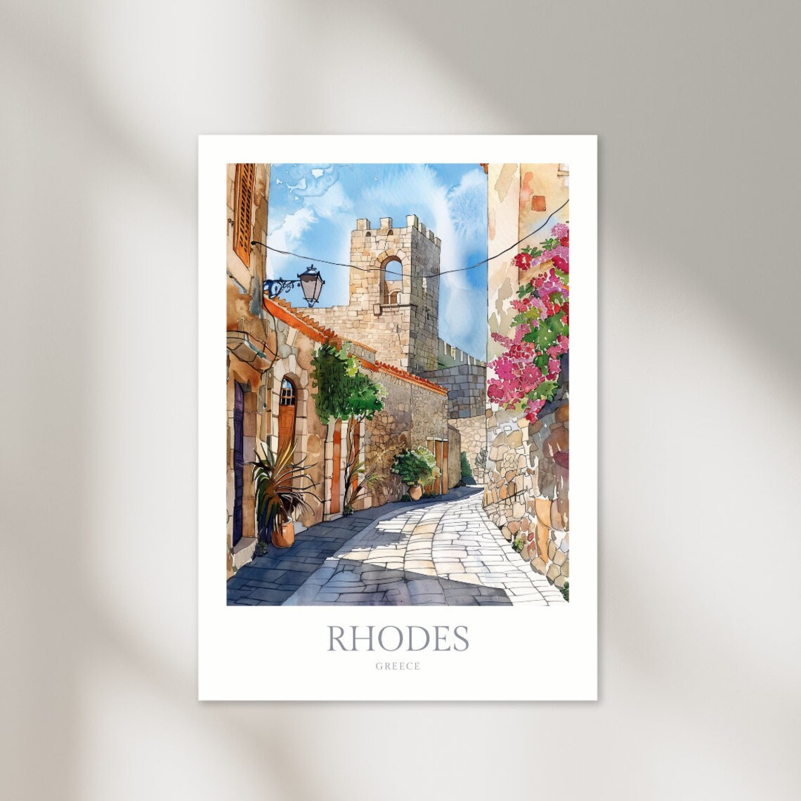 Rhodes Greece Watercolor Poster, Travel Poster