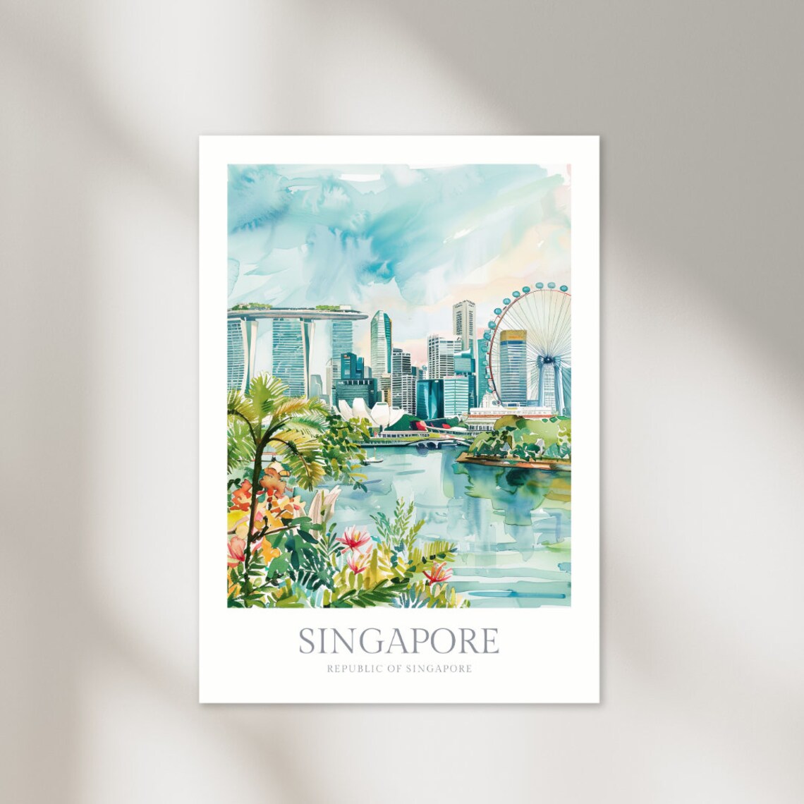 Singapore Watercolor Travel Poster, Asia Wall Art