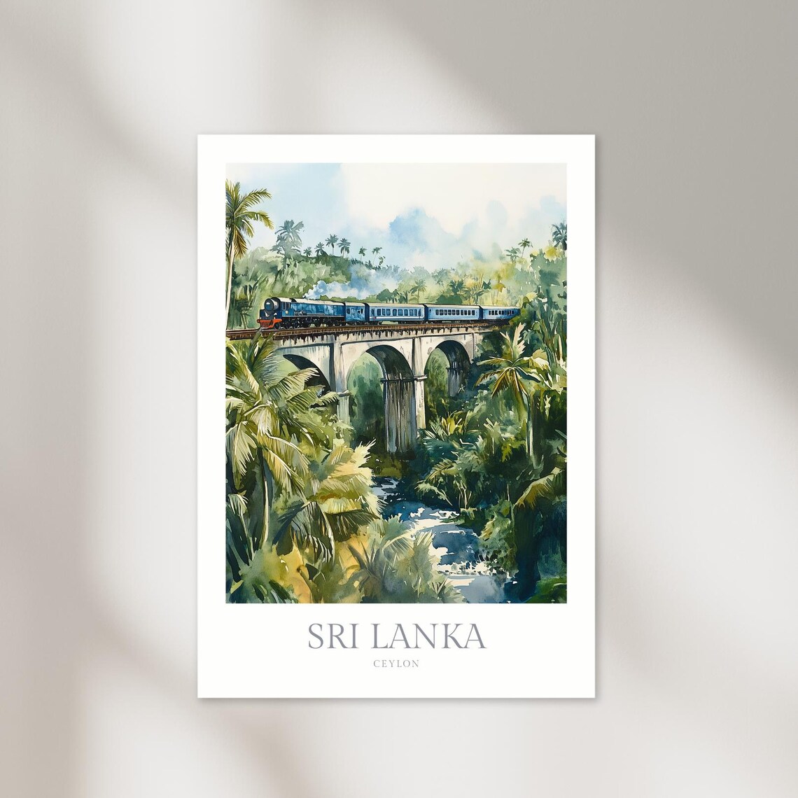 Sri Lanka Watercolor Travel Poster, Ceylon Art Print