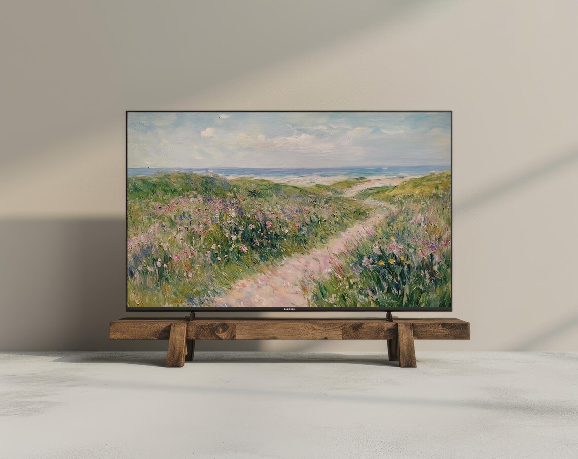 Spring Meadow Wildflower Coastal Beach Landscape Art Print - Image 3