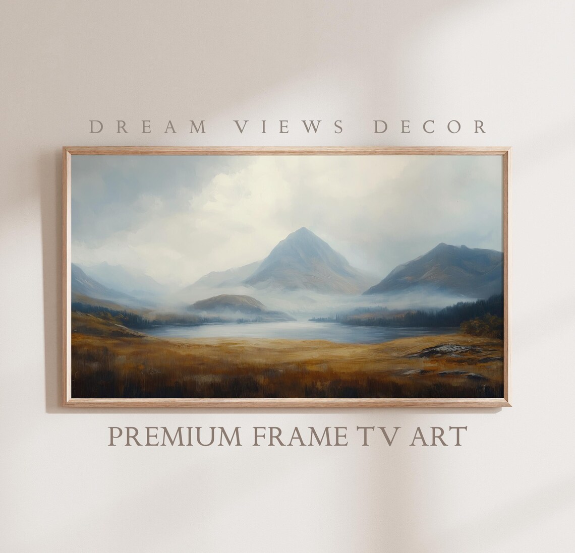 Misty Autumn Mountains Lake Vintage Rustic Landscape Oil Painting Poster