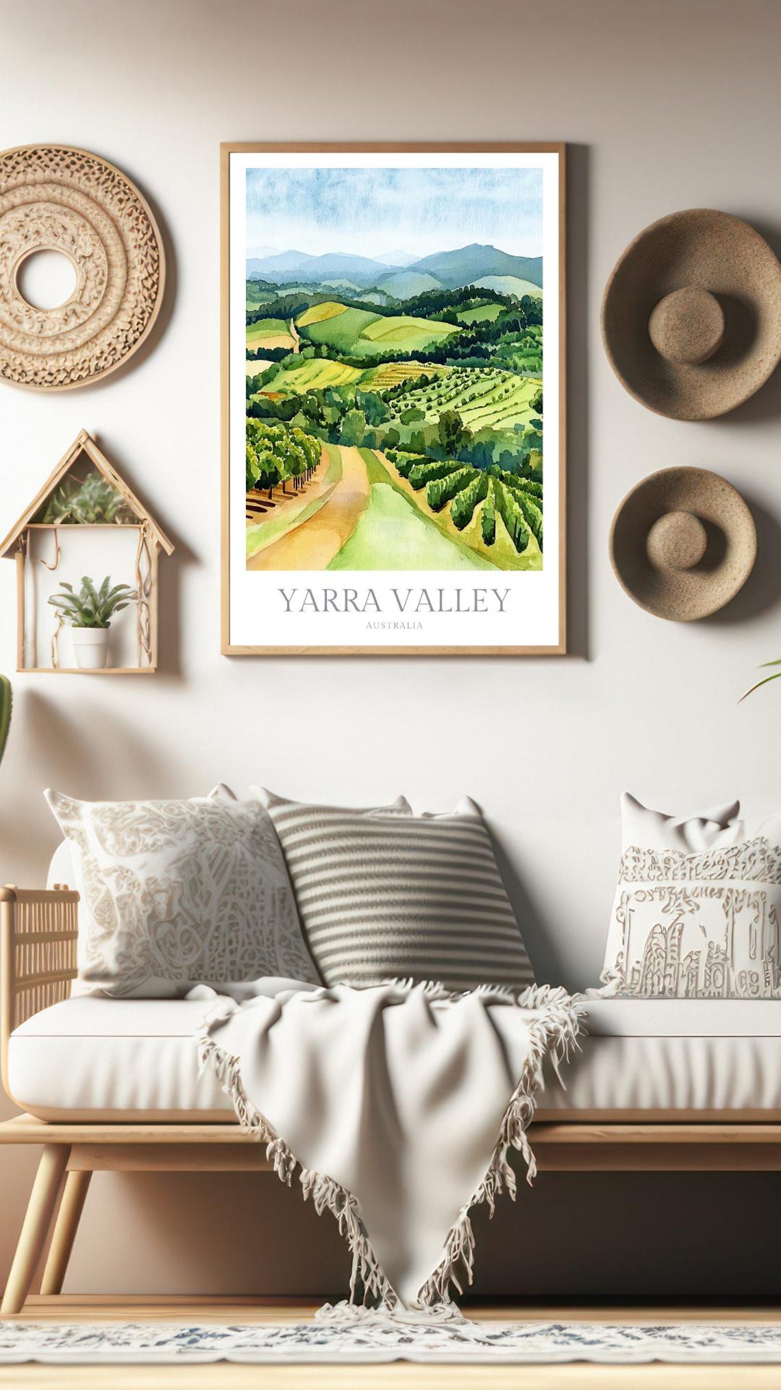 Yarra Valley Australia Vineyard Hills Watercolor Poster Art Decor - Image 2