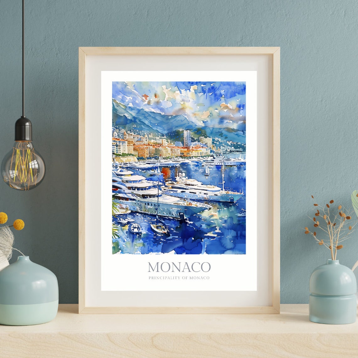 Monaco Principality Harbor Yachts Watercolor Riviera Scene Poster - Image 2