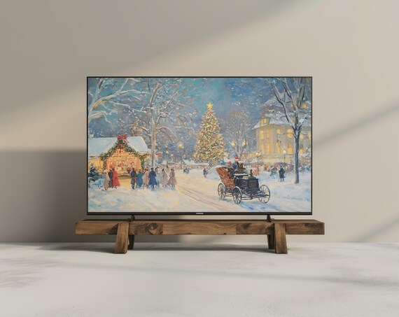 Vintage Christmas Village Illustration, Holiday Art Print