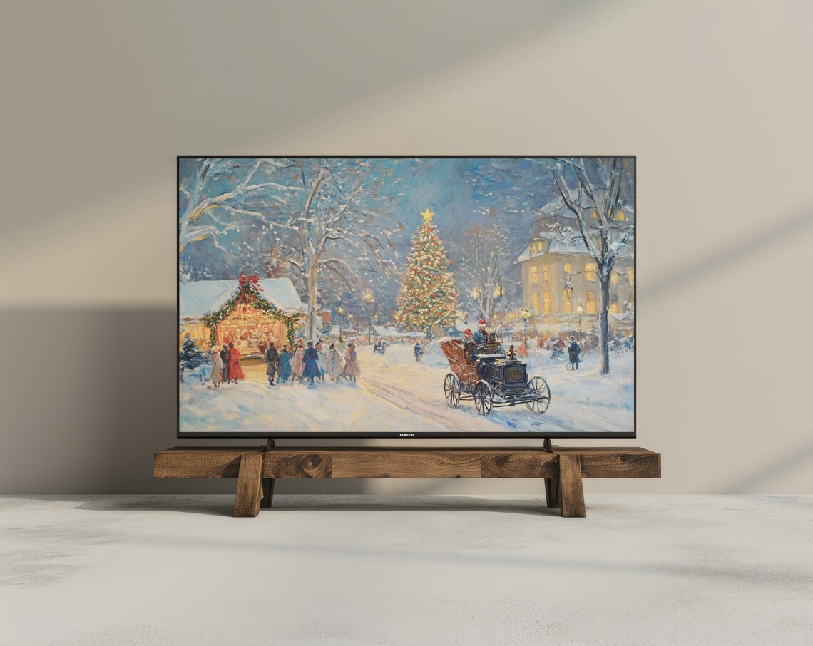 Vintage Christmas Village Illustration, Holiday Art Print