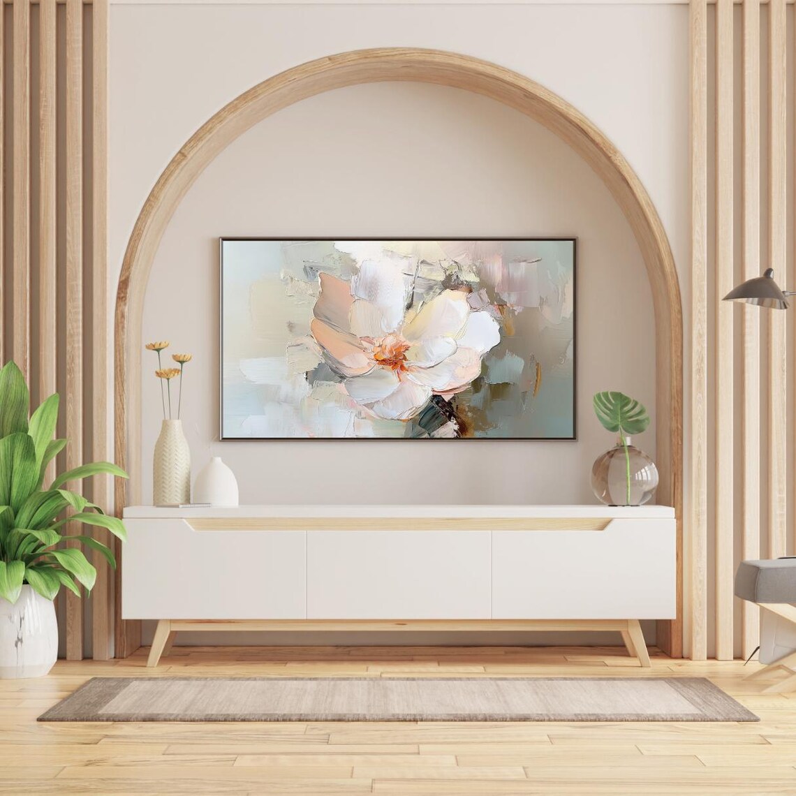 Abstract White Magnolia Flower Oil Painting Frame TV Art Poster