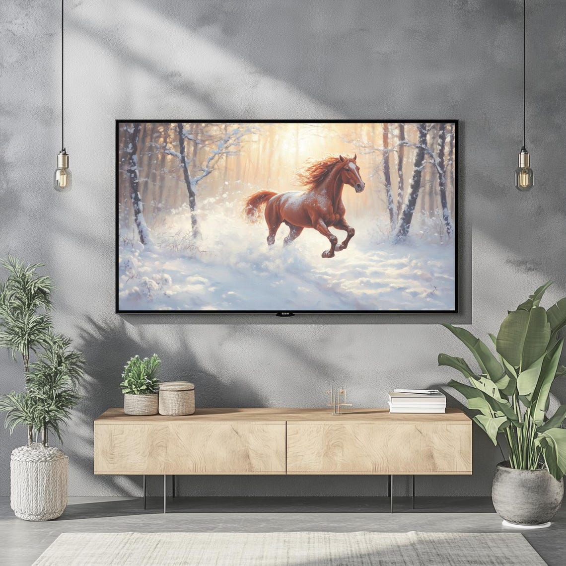 Frame Tv Art Country Winter Frame Tv Art Vintage Holiday Farmhouse Art For Tv Winter Horse Oil Painting Horse Art - Image 2