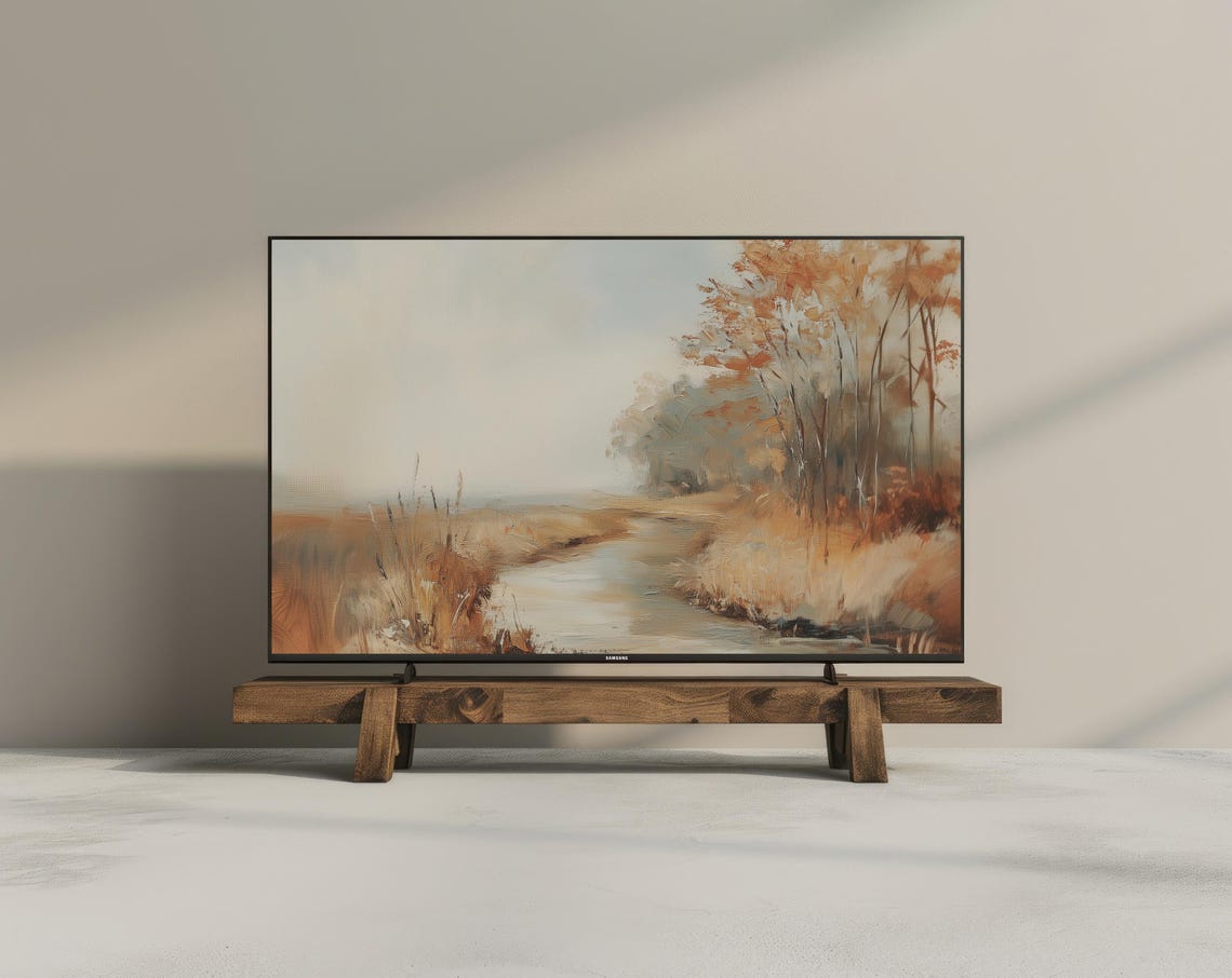 Golden Autumn Marsh Landscape Oil Painting Frame TV Art Poster - Image 2