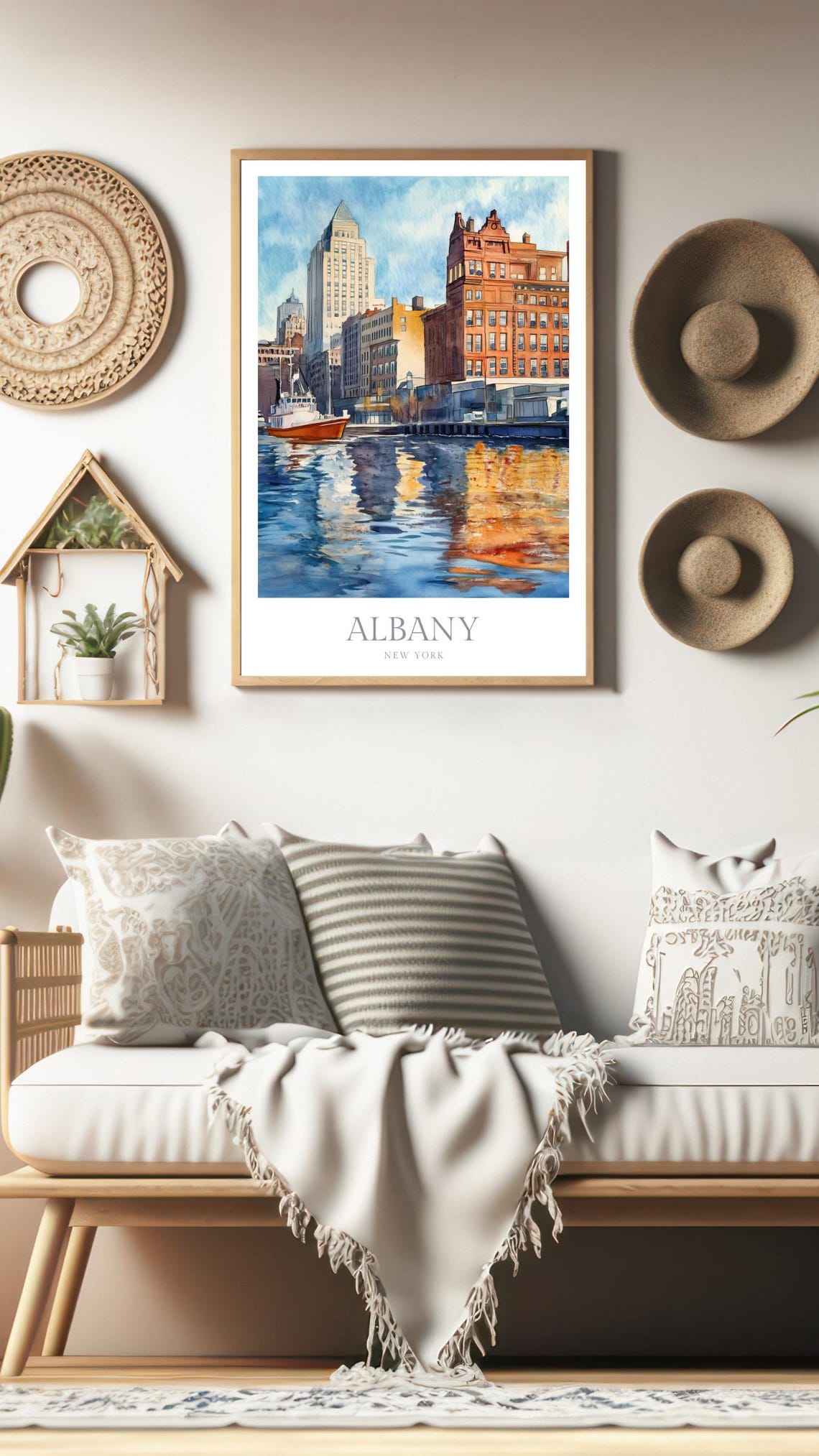Albany New York Historic Harbor Waterfront Watercolor Cityscape Poster - Image 2
