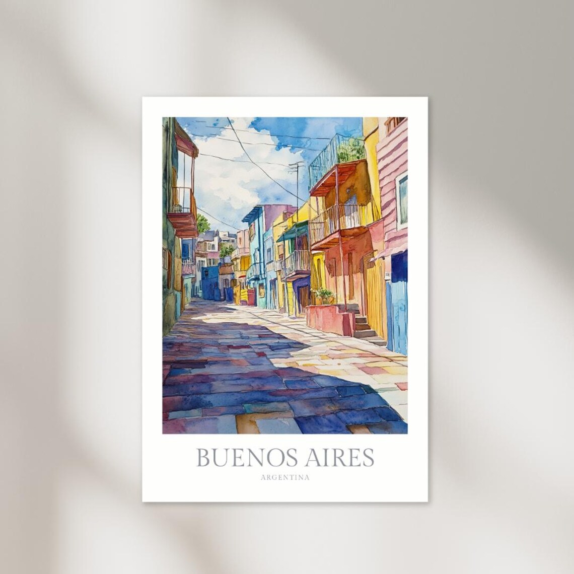 Buenos Aires Argentina La Boca Colorful Street Watercolor Poster