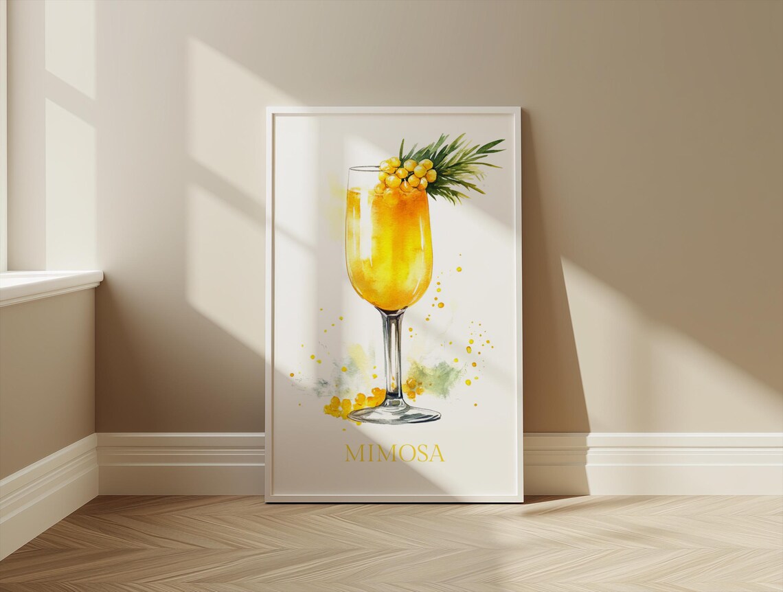 Mimosa Cocktail Watercolor Champagne Brunch Drink Kitchen Art Print