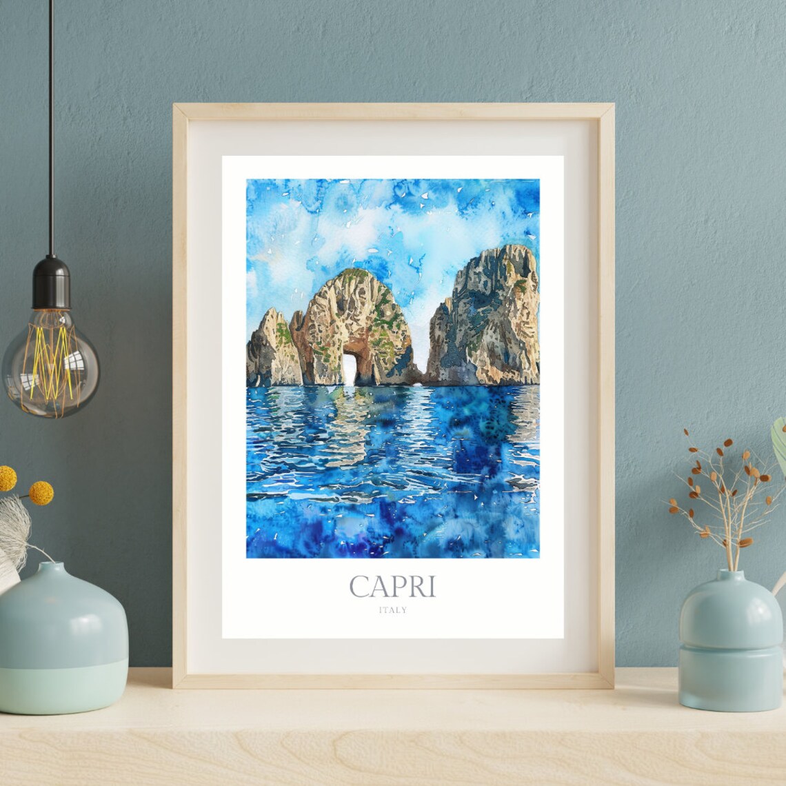 Capri Italy Faraglioni Sea Rocks Watercolor Coastal Travel Poster - Image 2