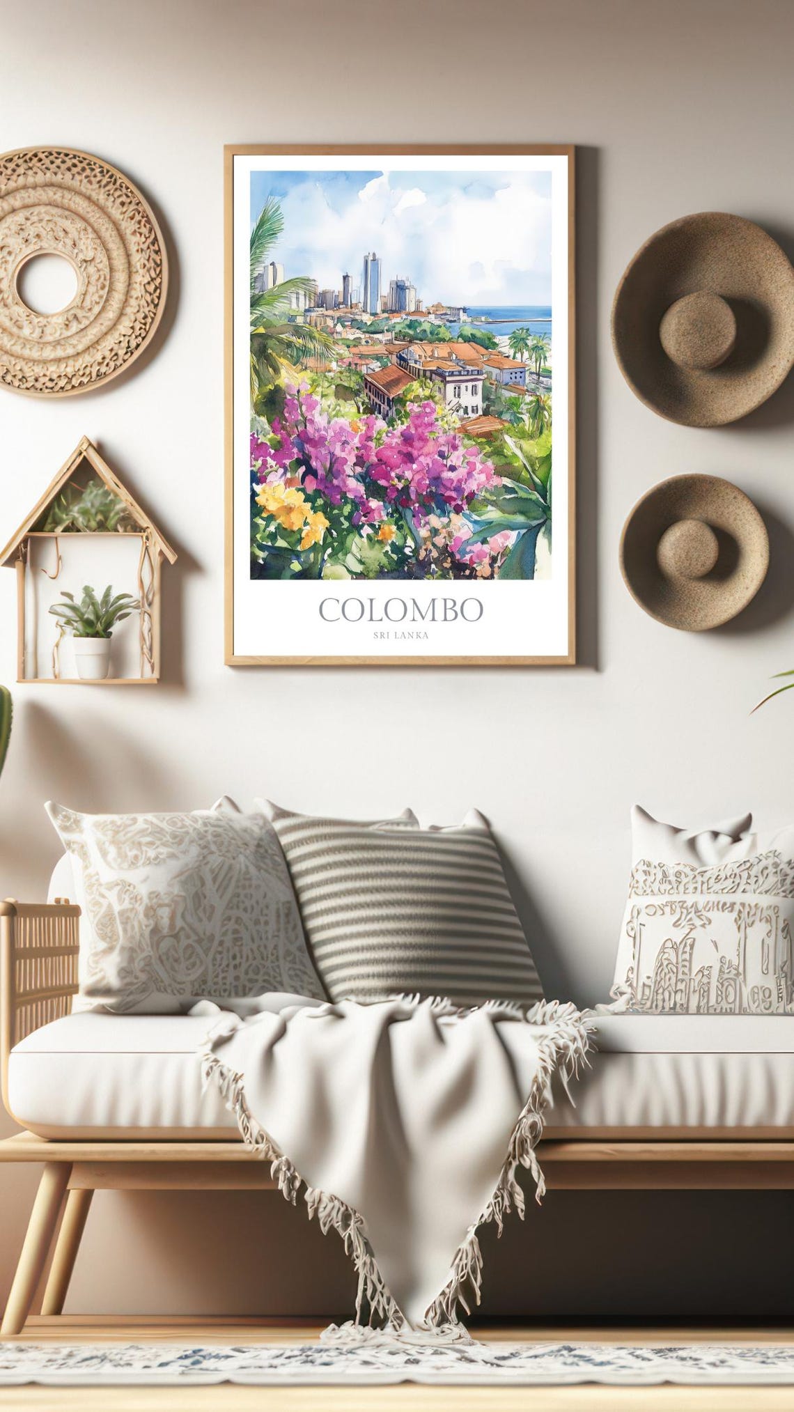 Colombo Sri Lanka Skyline Watercolor Floral Travel Art Poster - Image 2