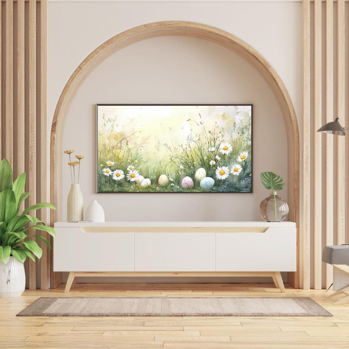 Easter Eggs Daisies Spring Meadow Watercolor Floral Holiday Art Poster - Image 2