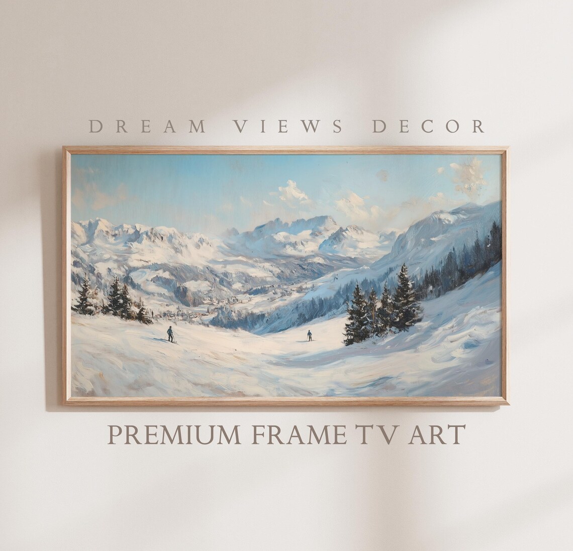 Winter Frame Tv Art Skiing Holiday Frame Tv Art Skiers Winter Snowy Mountains Vintage Rusty Oil Painting Swiss Alps Frame Tv Art