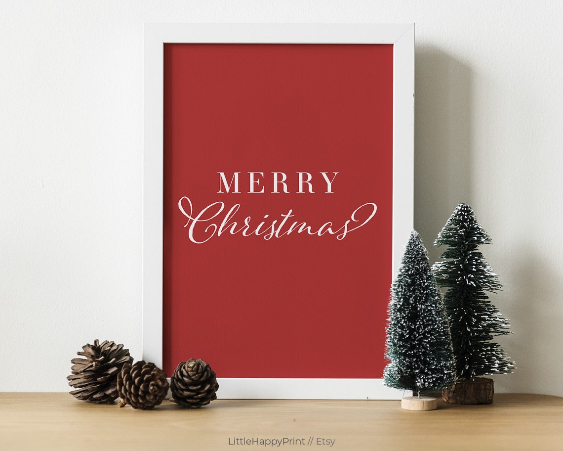 Merry Christmas Red and White Classic Script Holiday Wall Art