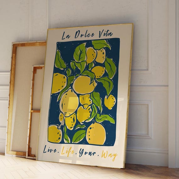 La Dolce Vita Italian Summer Print Trendy Kitchen Wall Art Quote Poster Modern Dining Room Cute Coastal Apartment Decor Gift