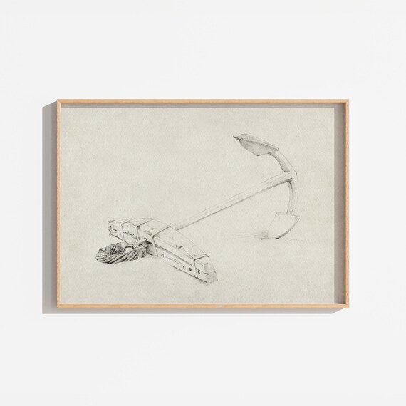 Vintage Nautical Anchor Ink Drawing Minimalist Coastal Wall Art