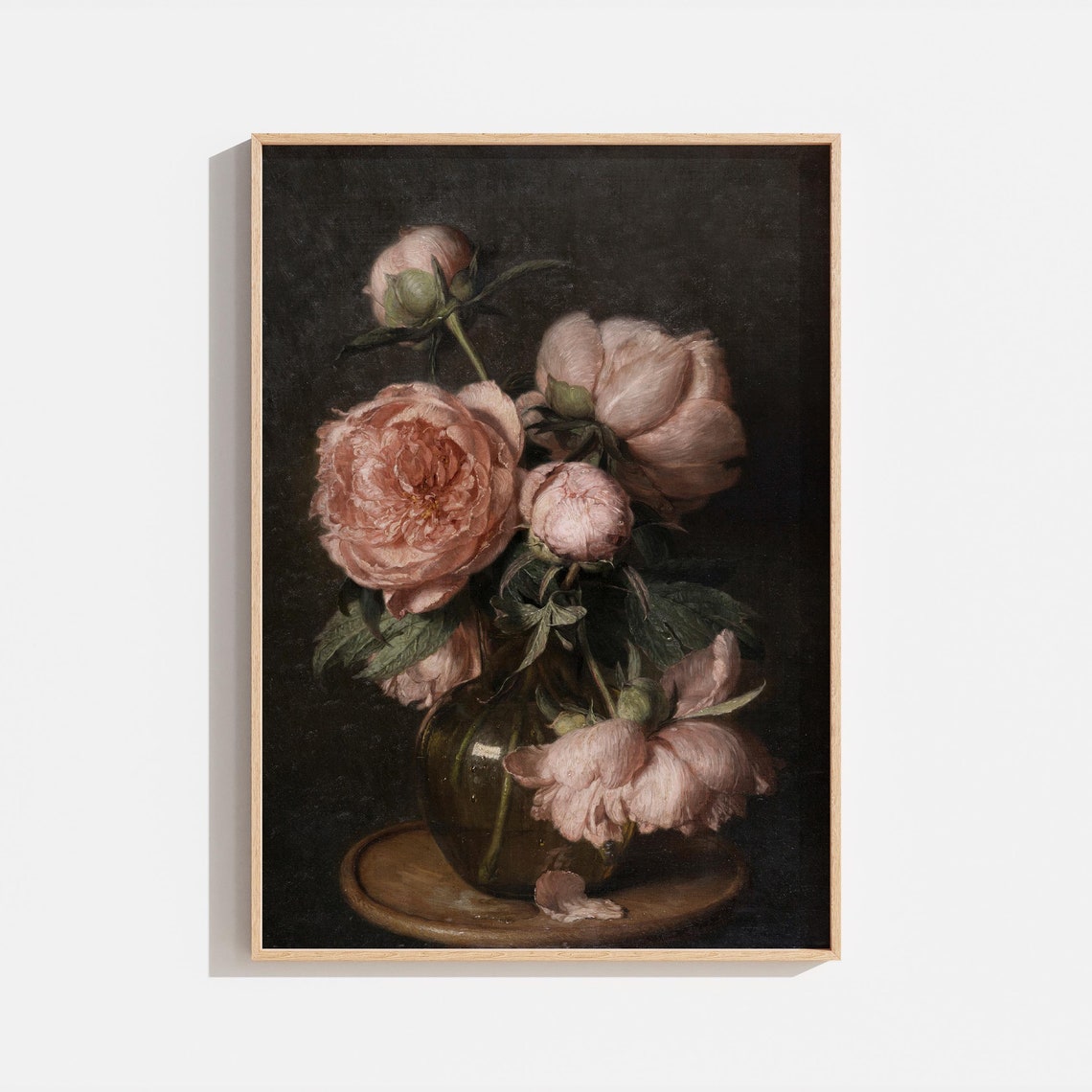 Vintage Floral Still Life Painting Pink Roses Painting Vintage Flower Vase Painting Antique Farmhouse