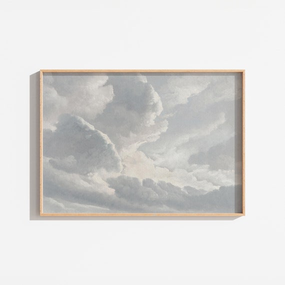 Vintage Cloud Painting, Neutral Sky Landscape Art Print