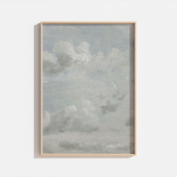 Vintage Cloud Painting Neutral Landscape Antique Print Muted Antique Art Soft Colored Nursey Art Bathroom Wall Art