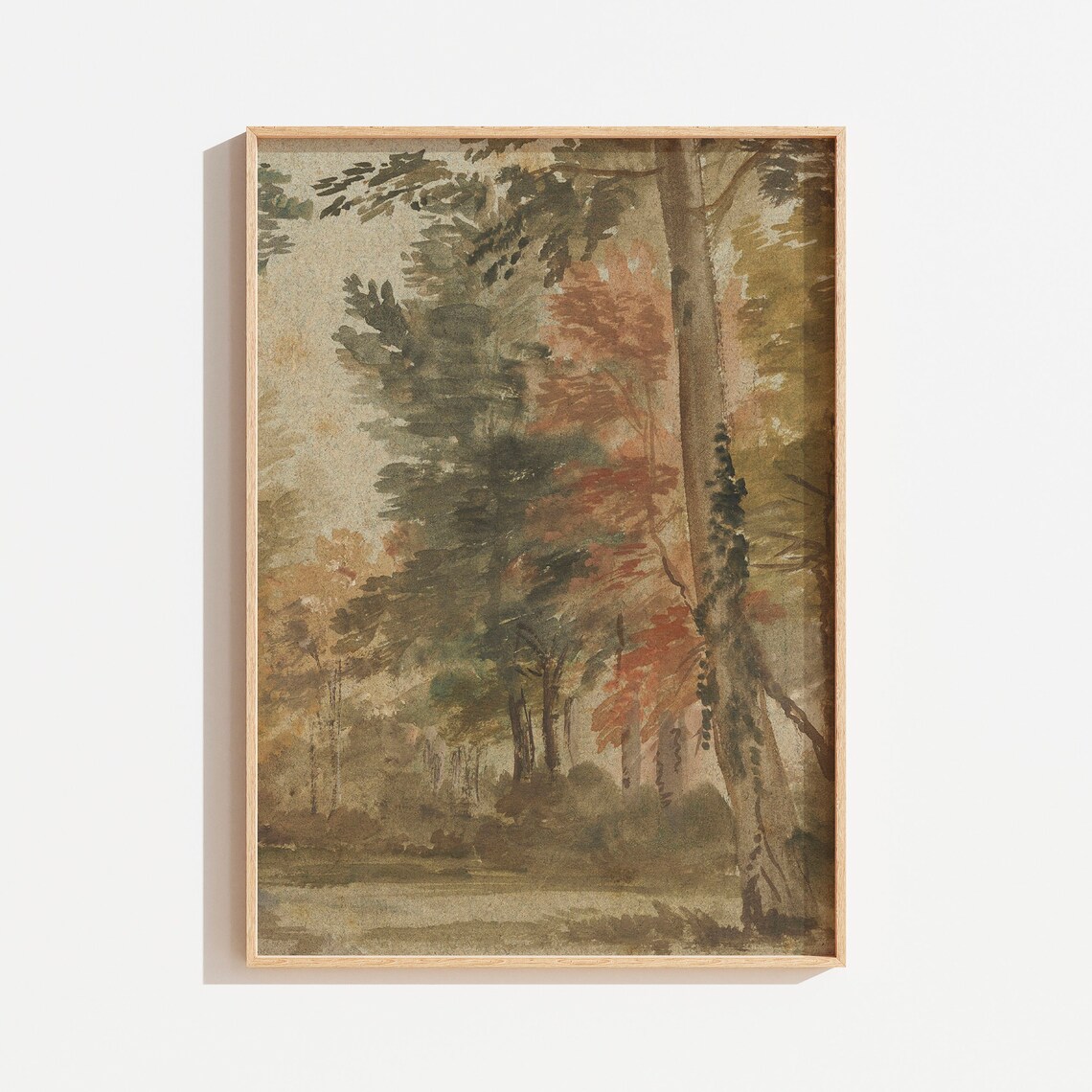 Vintage Tree Landscape Painting, Antique Fall Foliage