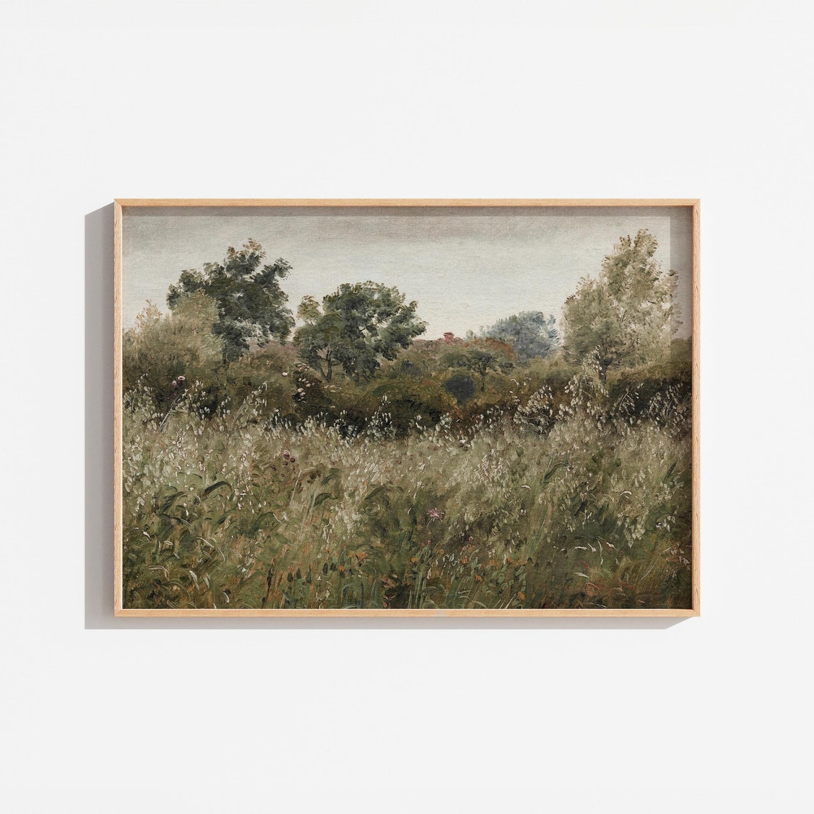 Vintage Landscape Field Painting Farmhouse Cottage Style Art
