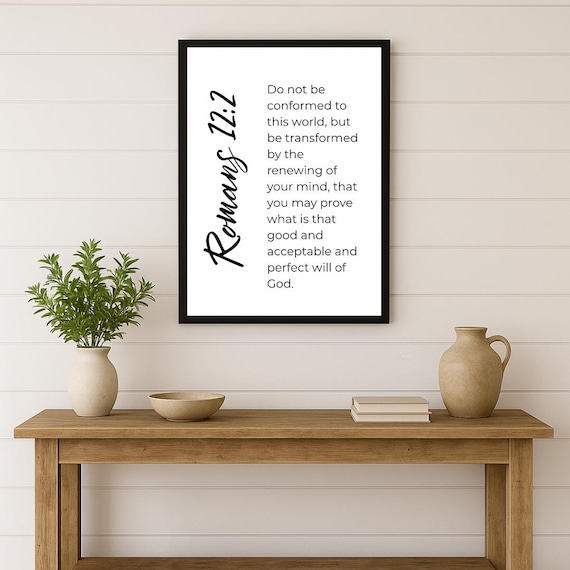 Romans 12:2 Be Transformed Script Minimalist Christian Verse Poster
