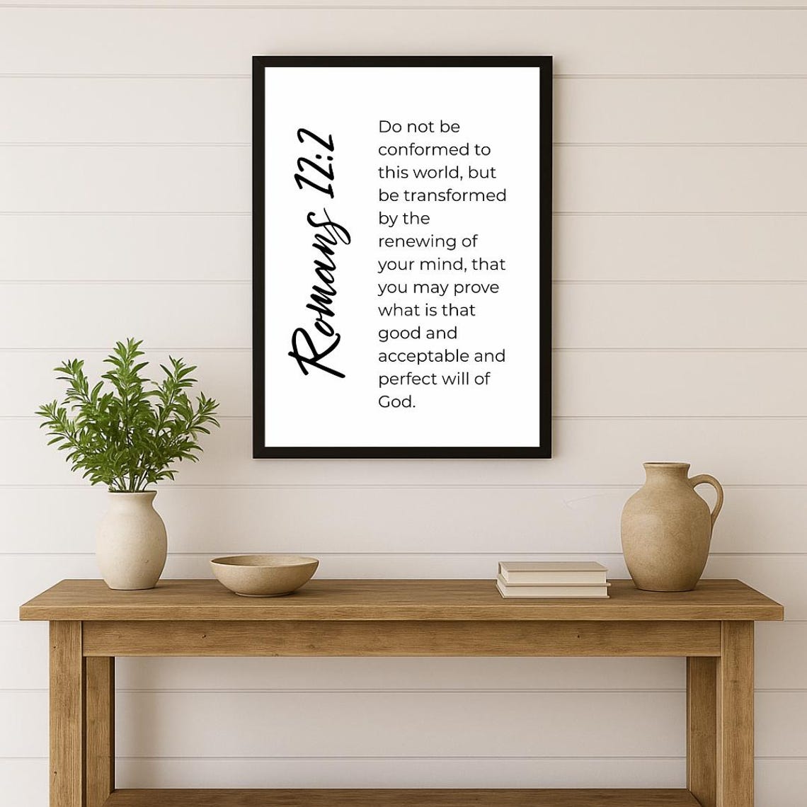 Romans 12:2 Be Transformed Script Minimalist Christian Verse Poster