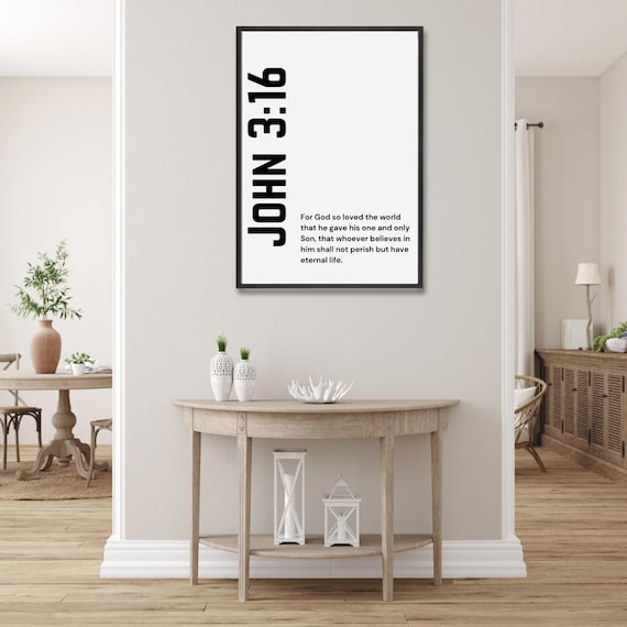 John 3:16 Vertical Typography Scripture Poster Modern Christian Decor Art