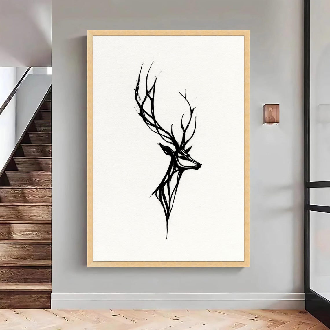 Minimalist Deer Head Ink Line Drawing Sketch Abstract Art Poster
