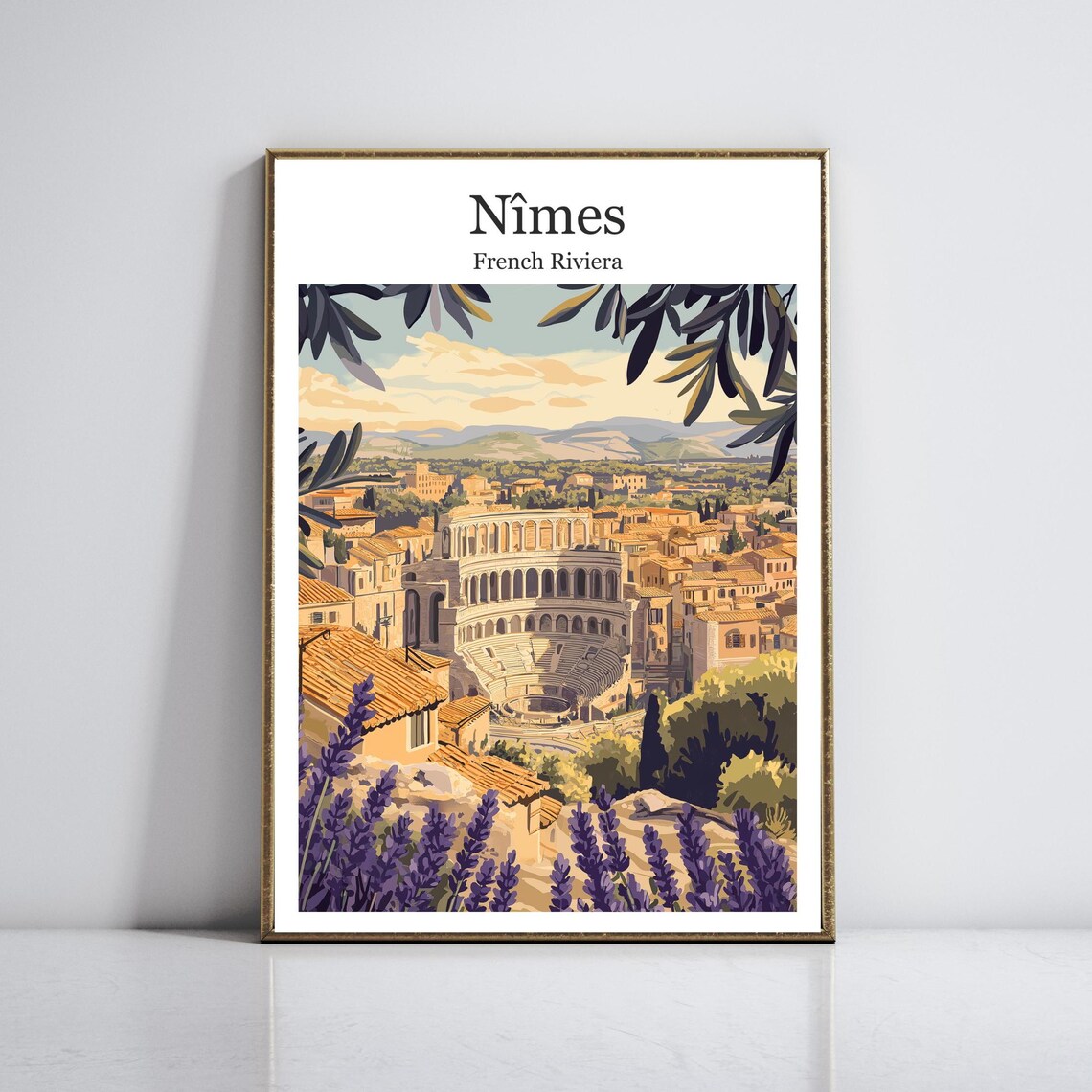 Nimes Roman Arena Lavender Old Town Provence France Travel Poster