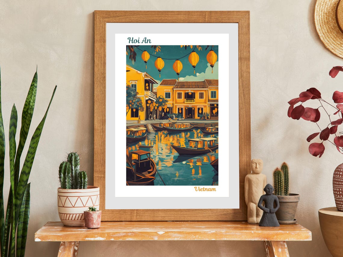 Hoi An Lantern Lit Old Town River Boats Vietnam Travel Poster - Image 2