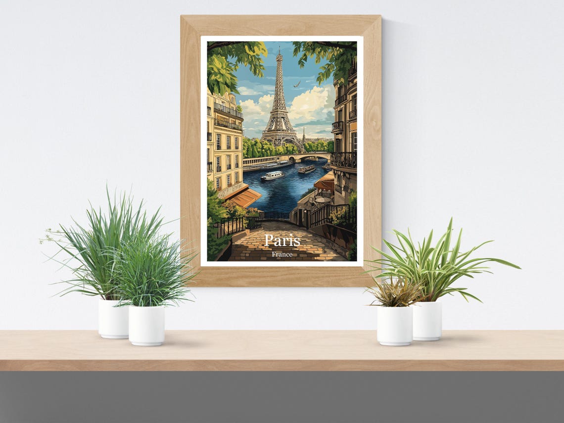Paris France Retro View of the Eiffel Tower from the Seine Poster - Image 2