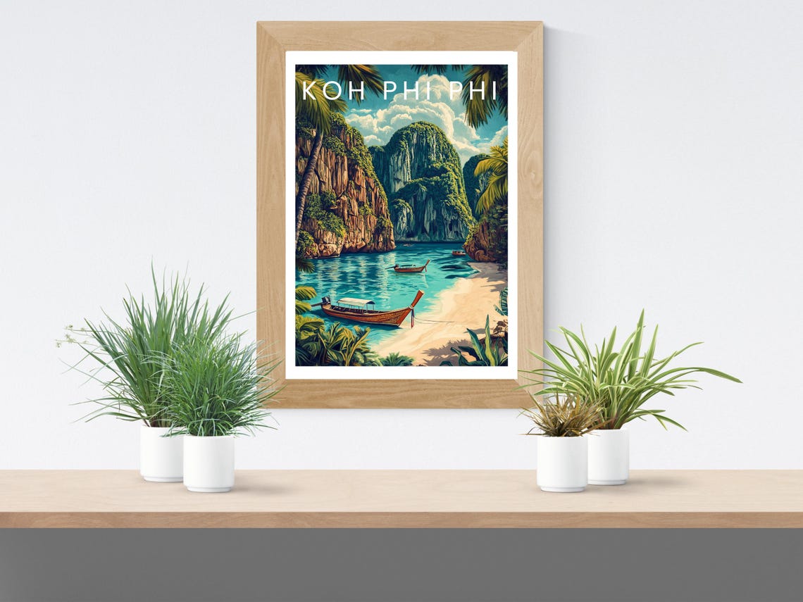 Koh Phi Phi Limestone Karsts Longtail Boats Beach Thailand Poster - Image 2