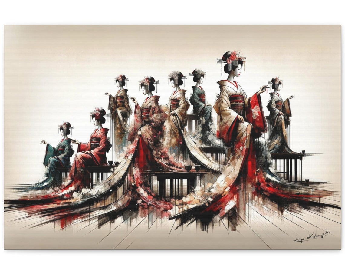 Geisha H8 Ceremony Of Calm Japanese Fine Art Gift Watercolor Kimono Painting Asian Home Decor Wall Art Artist Signed Original Art