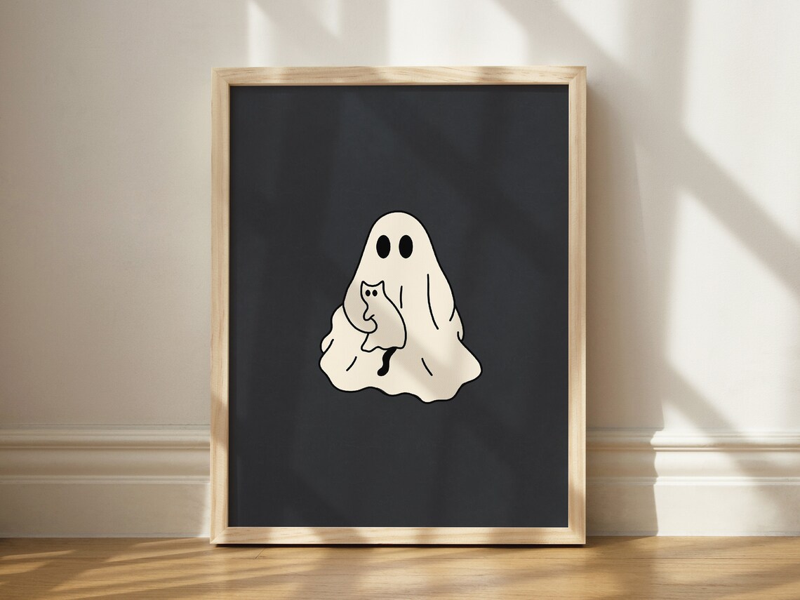 Cat Print Black Art, Quirky Halloween Wall Decor